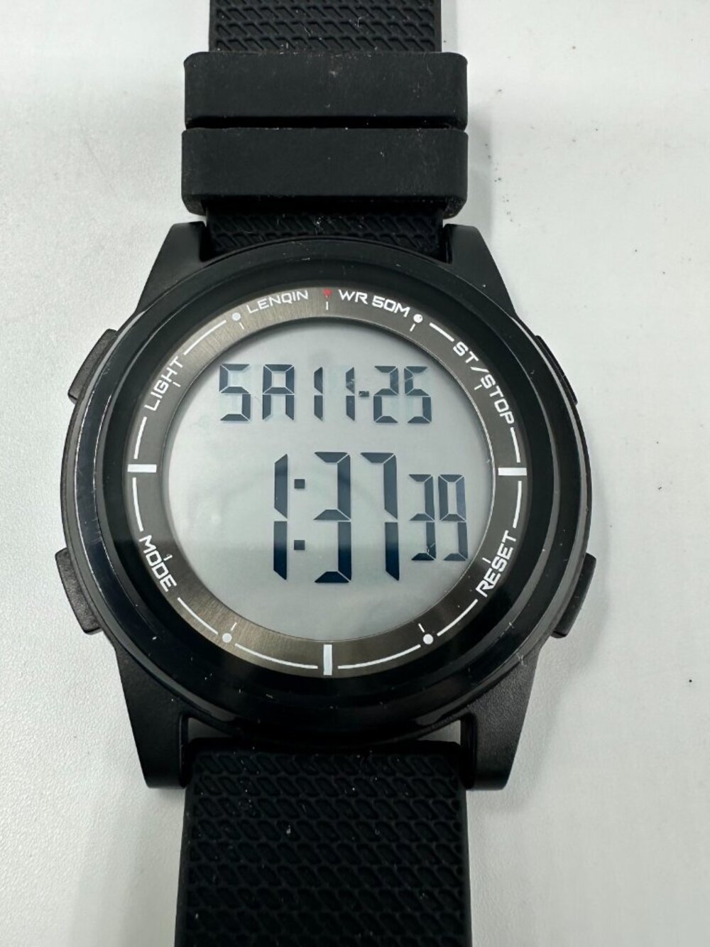3/$30 Lenqin Men Digital Watch Black 43MM Round Dial Day Date New Battery 10"